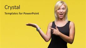  Presentation with beautiful young woman getting face - PPT theme featuring blonde attractive woman wearing elegant background and a  colored foreground