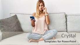  Presentation with lips mouth - Presentation theme having blonde-beautiful-young-woman-sitting background and a  colored foreground