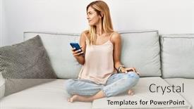  Presentation with beautiful nature in twilight - PPT theme featuring blonde-beautiful-young-woman-sitting background and a  colored foreground