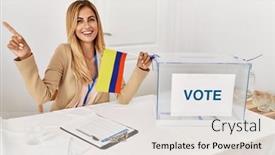  Presentation with political woman - Presentation theme featuring blonde-beautiful-young-woman background and a lemonade colored foreground