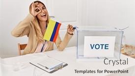  Presentation with political woman - Presentation theme with blonde-beautiful-young-woman background and a lemonade colored foreground