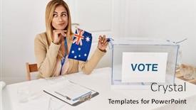  Presentation with political woman - Presentation theme having blonde-beautiful-young-woman background and a lemonade colored foreground