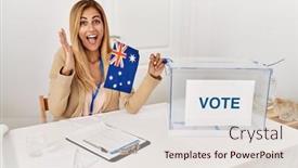  Presentation with political woman - Presentation design consisting of blonde-beautiful-young-woman background and a lemonade colored foreground