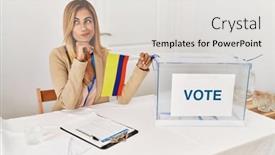  Presentation with political woman - PPT layouts consisting of blonde-beautiful-young-woman background and a light gray colored foreground