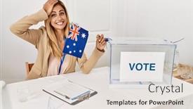  Presentation with political woman - Slide deck with blonde-beautiful-young-woman background and a lemonade colored foreground