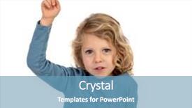  Presentation with students hands raised - Beautiful PPT theme featuring blonde blue turn - adorable child with his hands backdrop and a teal colored foreground