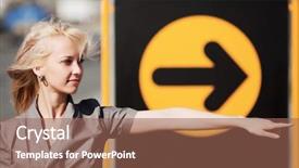  Presentation with direction direct mail campaign written - Slides enhanced with blonde blue turn - young woman pointing a direction background and a violet colored foreground