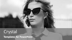  Presentation with cell - PPT theme consisting of blonde-business-woman-in-sunglasses background and a gray colored foreground