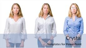  Presentation with simple business - Amazing slide deck having blonde business woman over white backdrop and a  colored foreground