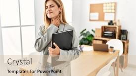  Presentation with sore throat - Presentation having blonde-business-woman background and a  colored foreground