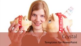  Presentation with camera - Slides with blonde-businesswoman-holding-two-piggy background and a red colored foreground