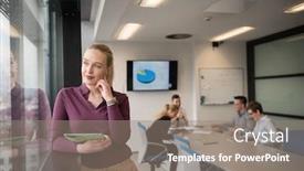  Presentation with casual young people - PPT layouts consisting of blonde businesswoman in casual clothes working on tablet computer at modern startup business office interior young people group on team meeting blured in background background and a gray colored foreground