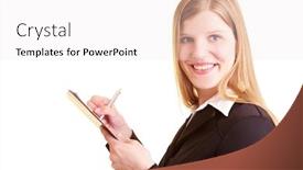  Presentation with medical folder blank or clipboard - Amazing presentation theme having blonde-businesswoman-writes backdrop and a white colored foreground