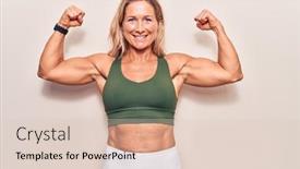  Presentation with strength - Amazing presentation theme having blonde-caucasian-middle-age-sports backdrop and a lemonade colored foreground