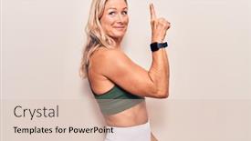  Presentation with strength - Colorful presentation enhanced with blonde-caucasian-middle-age-sports backdrop and a lemonade colored foreground