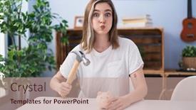  Presentation with piggy bank - Theme featuring blonde-caucasian-woman-holding-piggy background and a  colored foreground