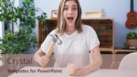  Presentation with piggy bank - Slide set enhanced with blonde-caucasian-woman-holding-piggy background and a coral colored foreground