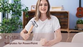  Presentation with piggy bank - Slide deck having blonde-caucasian-woman-holding-piggy background and a  colored foreground