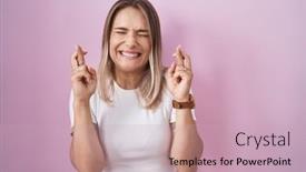  Presentation with hope - PPT layouts enhanced with blonde-caucasian-woman-standing-over background and a soft green colored foreground