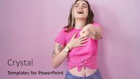  Presentation with shame - Presentation consisting of blonde-caucasian-woman-standing-over background and a coral colored foreground