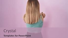  Presentation with self love - PPT layouts enhanced with blonde-caucasian-woman-standing-over background and a coral colored foreground