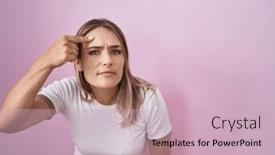  Presentation with acne - PPT theme featuring blonde-caucasian-woman-standing-over background and a soft green colored foreground