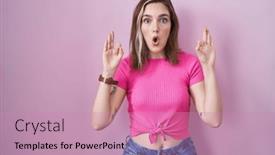  Presentation with crazy - Theme enhanced with blonde-caucasian-woman-standing-over background and a coral colored foreground