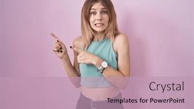  Presentation with pink - Slides featuring blonde-caucasian-woman-standing-over background and a  colored foreground