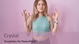  Presentation with meditation - Presentation having blonde-caucasian-woman-standing-over and a coral colored foreground