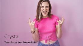  Presentation with rock music - Presentation theme with blonde-caucasian-woman-standing-over and a  colored foreground