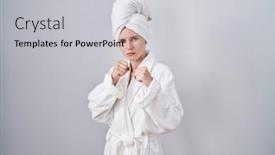  Presentation with violence woman - Presentation theme with blonde-caucasian-woman-wearing-bathrobe background and a light gray colored foreground