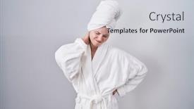  Presentation with pain - Presentation theme consisting of blonde-caucasian-woman-wearing-bathrobe background and a  colored foreground