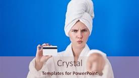  Presentation with credit card - Slides enhanced with blonde-caucasian-woman-wearing-bathrobe background and a coral colored foreground