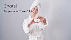  Presentation with romantic love - Theme featuring blonde-caucasian-woman-wearing-bathrobe background and a  colored foreground
