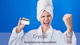  Presentation with yelling - Presentation theme enhanced with blonde-caucasian-woman-wearing-bathrobe background and a light blue colored foreground