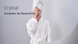  Presentation with face pain - PPT theme enhanced with blonde-caucasian-woman-wearing-bathrobe background and a light gray colored foreground