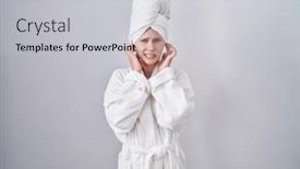  Presentation with deaf - Presentation design enhanced with blonde-caucasian-woman-wearing-bathrobe and a  colored foreground