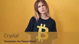  Presentation with bitcoin - Slide deck having blonde-caucasian-woman-wearing-bitcoin background and a gold colored foreground
