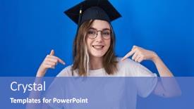  Presentation with graduation - PPT theme enhanced with blonde-caucasian-woman-wearing-graduation background and a  colored foreground