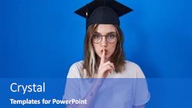  Presentation with graduation - Presentation design consisting of blonde-caucasian-woman-wearing-graduation background and a cobalt blue colored foreground