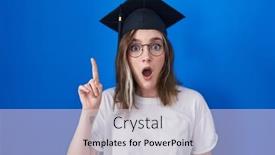  Presentation with graduation - Presentation theme with blonde-caucasian-woman-wearing-graduation background and a light gray colored foreground
