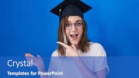  Presentation with graduation - Presentation design with blonde-caucasian-woman-wearing-graduation background and a teal colored foreground