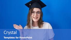  Presentation with hand palm - PPT layouts consisting of blonde-caucasian-woman-wearing-graduation background and a teal colored foreground