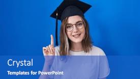  Presentation with graduation - Presentation design enhanced with blonde-caucasian-woman-wearing-graduation background and a cobalt blue colored foreground