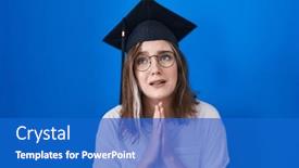  Presentation with graduation - PPT theme having blonde-caucasian-woman-wearing-graduation background and a cobalt blue colored foreground