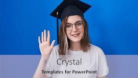  Presentation with graduation - Theme with blonde-caucasian-woman-wearing-graduation background and a light gray colored foreground