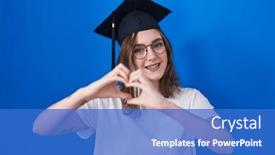  Presentation with romantic love - Presentation theme enhanced with blonde-caucasian-woman-wearing-graduation background and a  colored foreground