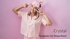  Presentation with face mask - Presentation theme consisting of blonde-caucasian-woman-wearing-sleep background and a coral colored foreground