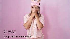  Presentation with scandal - Presentation theme having blonde-caucasian-woman-wearing-sleep background and a coral colored foreground