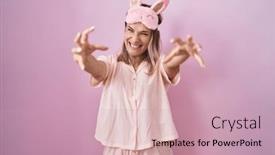  Presentation with pajama - Presentation design consisting of blonde-caucasian-woman-wearing-sleep background and a coral colored foreground